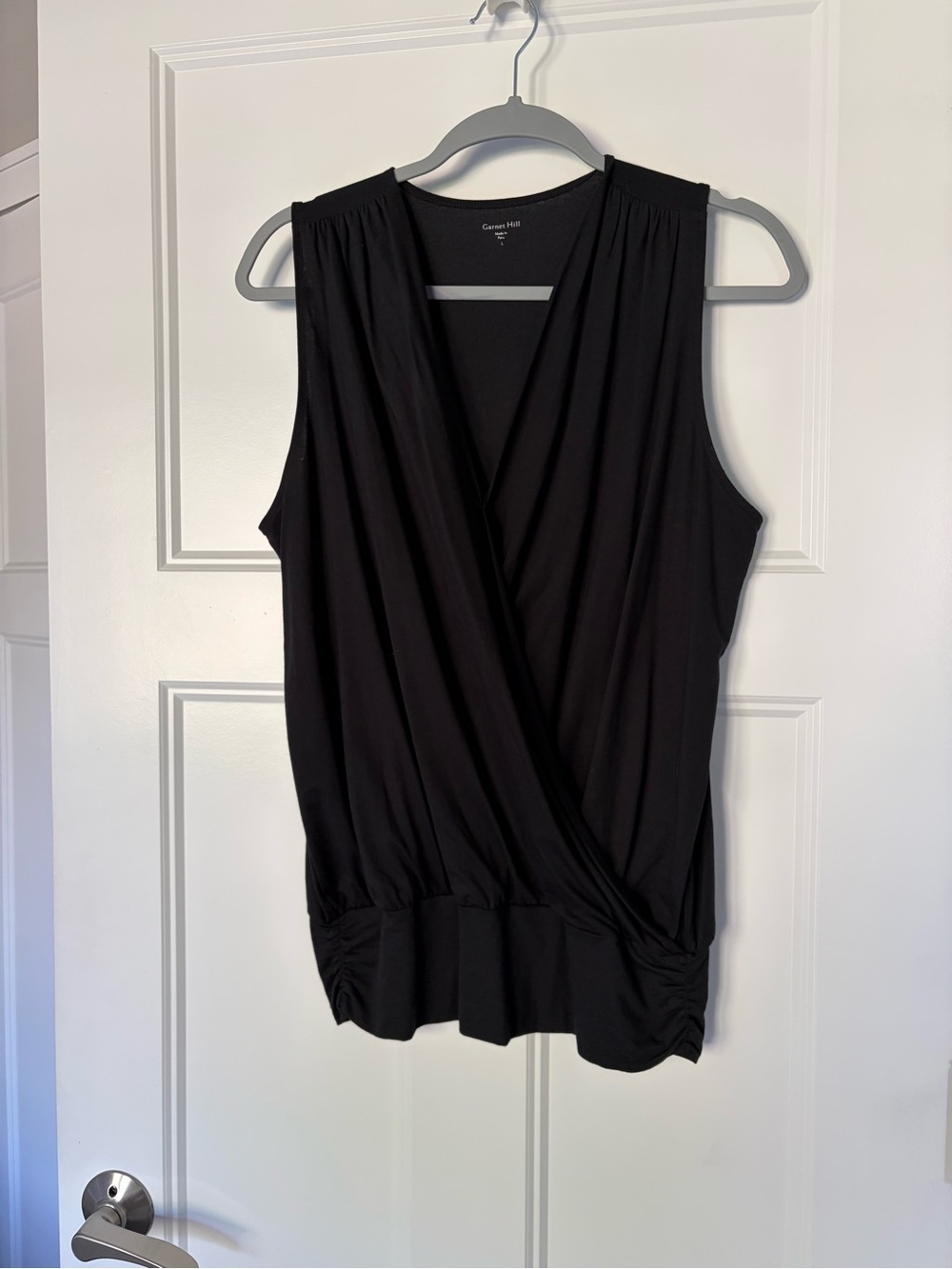 Garnet Hill Black Essential Banded Surplice Knit Tank